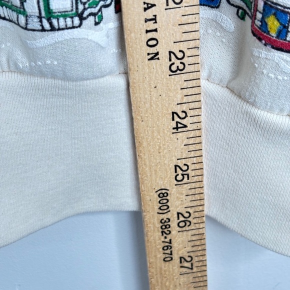 VTG 90s AOP Christmas Crewneck Sweatshirt L Granny Puff Paint Small Town Holiday - Picture 6 of 9